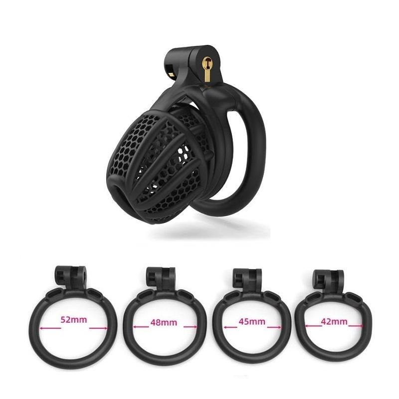 New Male Chastity Cage Device with 4 Cock Rings Set Penis Cage Ball Lock Chastity Belt Sex Toys for Men Couples Adult Supplies