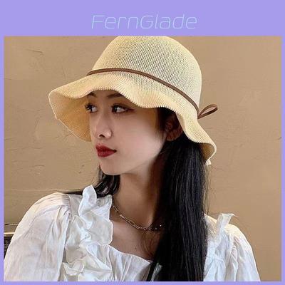 Summer Womens Knitted Sun Hat With Bowknot Short Brim Sun Protection For Casual Wear