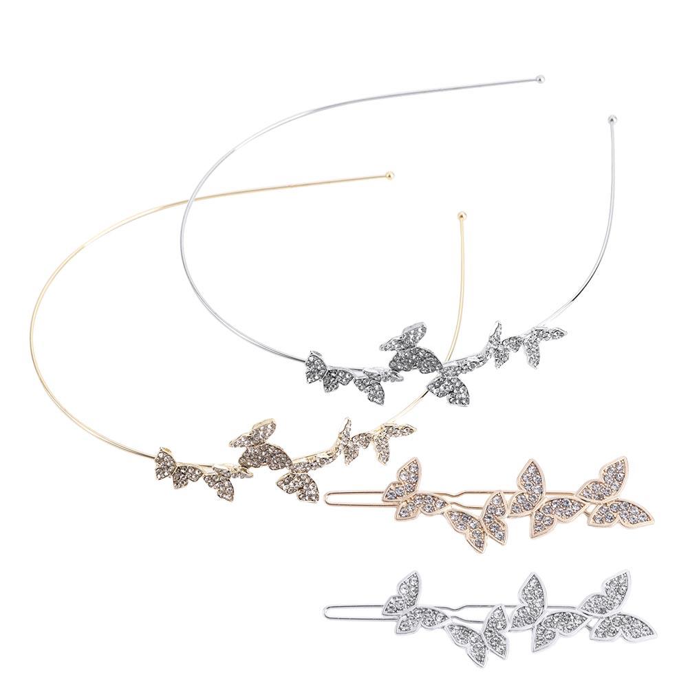 

Sweet Korean Rhinestone Crystal Hair Clip Headband Butterfly Hair Accessories Hair Hoop silver-hair clip