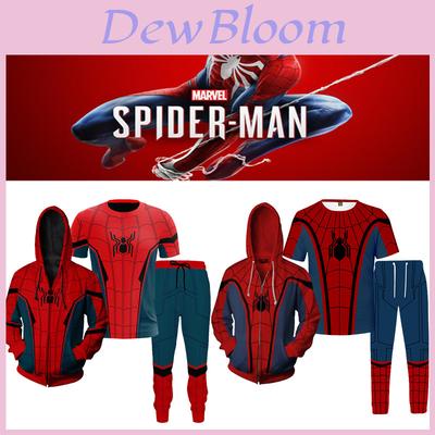 Zestaw Bluza z kapturem na zamek Spiderman T-shirt Spodnie Hip Hop Marvel Kostium Cosplay