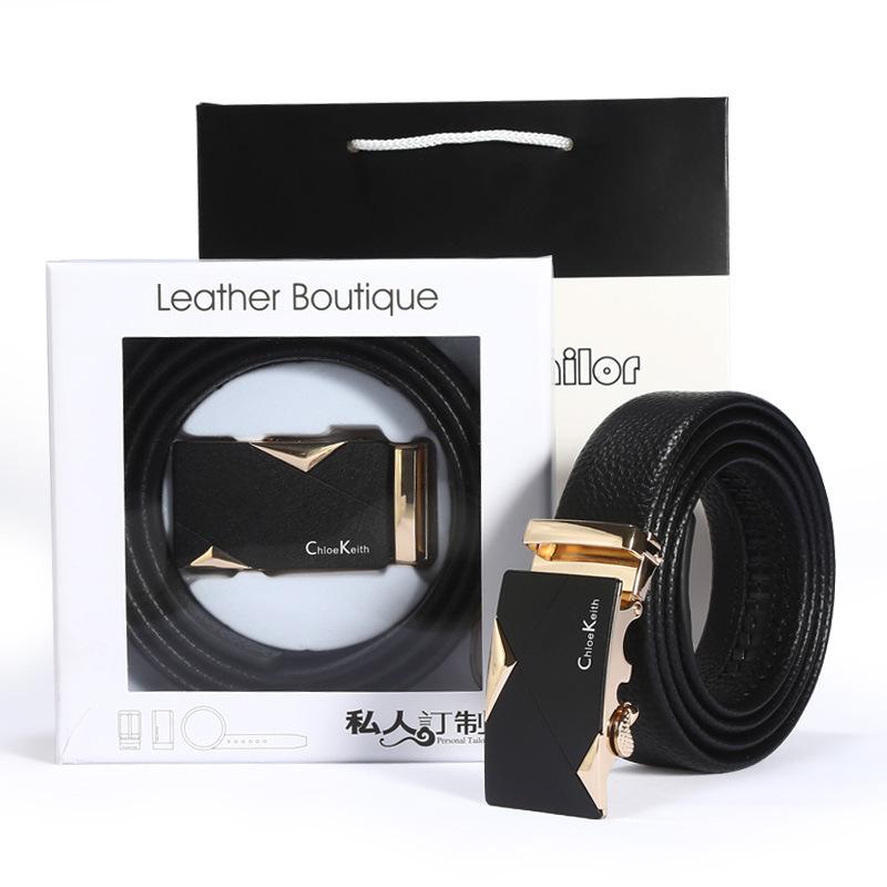 Men'S Automatic Buckle Alloy Belt Business Gift Box Set Two-Layer Leather Belt