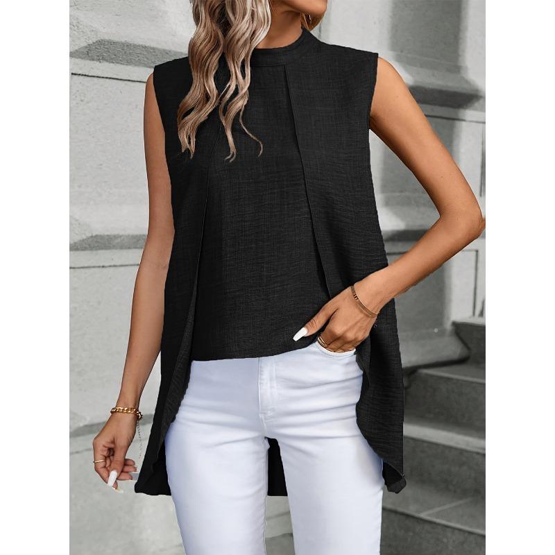 Sleeveless Women Loose Irregular Shirts Elegant Fashion Summer Blouse Solid Color Sweet Simple Office Long Tops Streetwear Casual Simple Clothing
