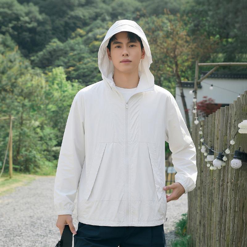 Men's cool ice silk sunscreen clothing summer UV protection loose casual hooded light breathable outdoor sunscreen clothing