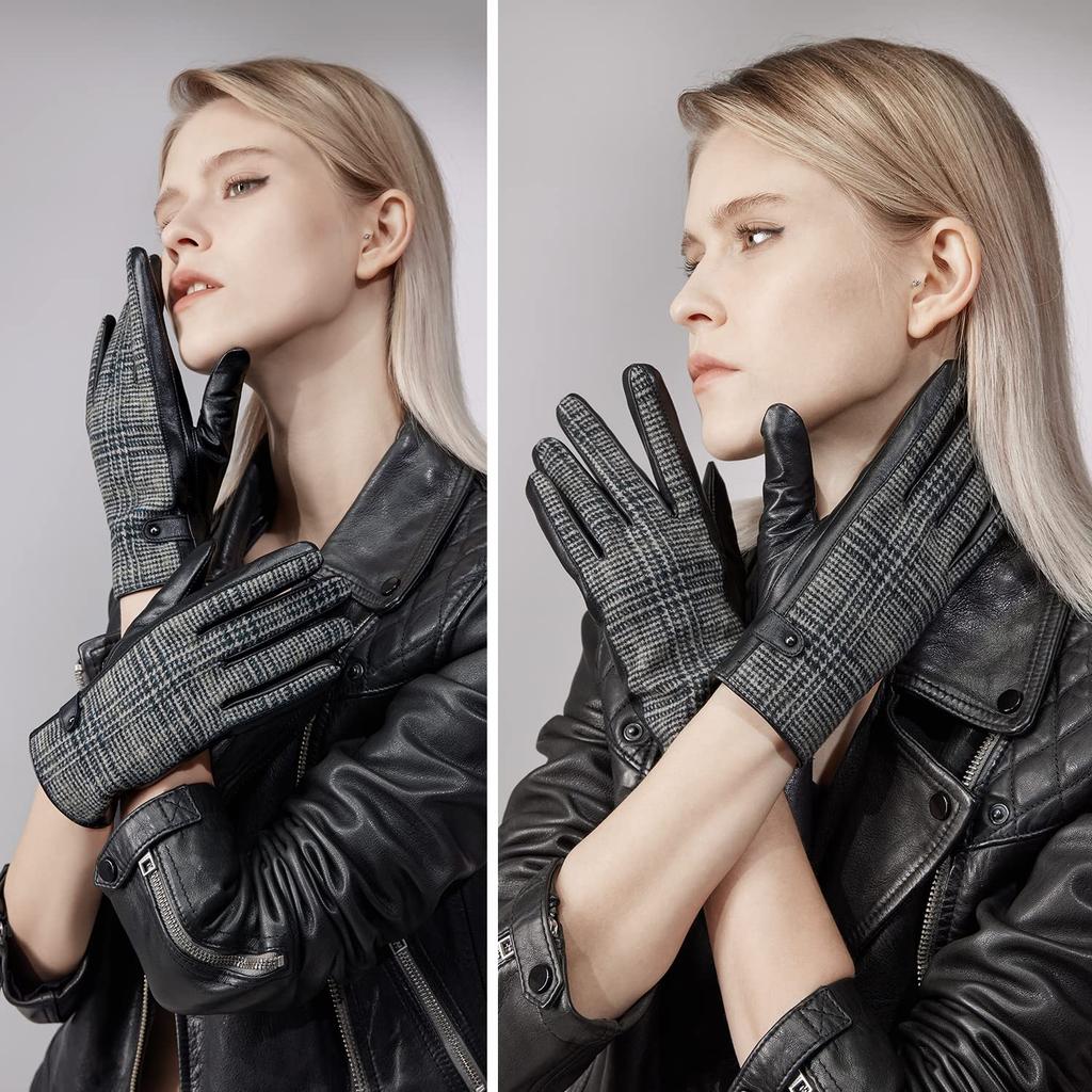 GSG Leather Smartphone Winter for and Touchscreen Product 210008 Women's Gloves, Compatible, Wool-Made, Warm, Leather, Driving, Motorcycles,