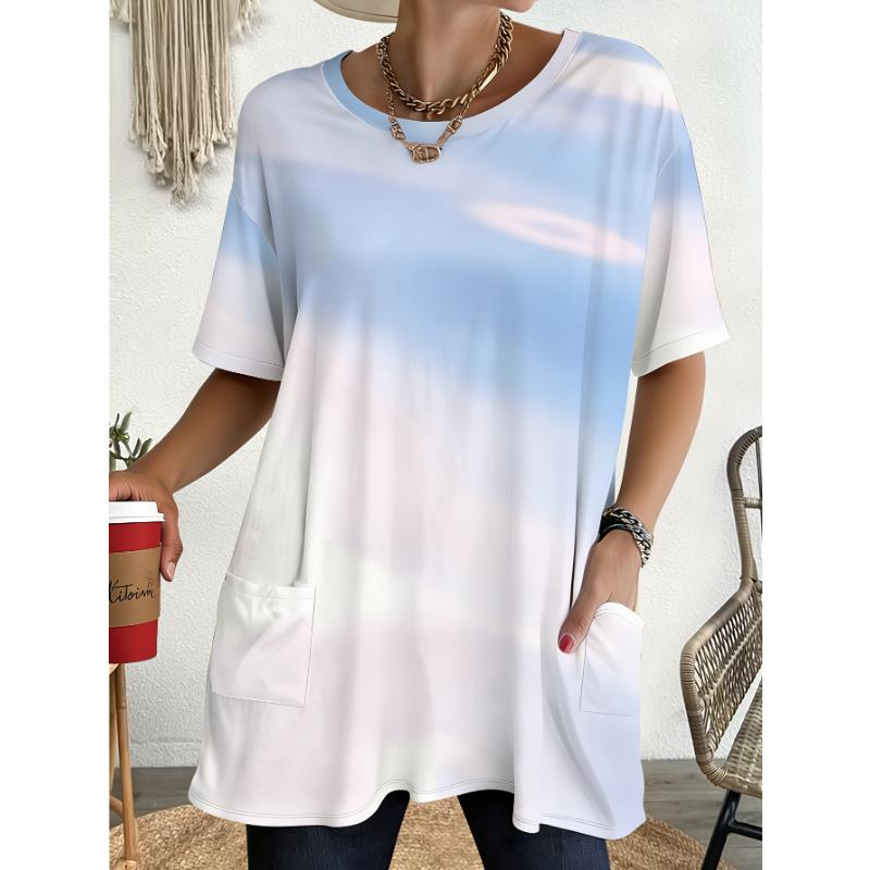 

Женская футболка с карманом, большой небесный градиент - Повседневный топ с круглым вырезом, с принтом-градиентом по всей поверхности, дышащий и подходит для повседневной носки 1XL