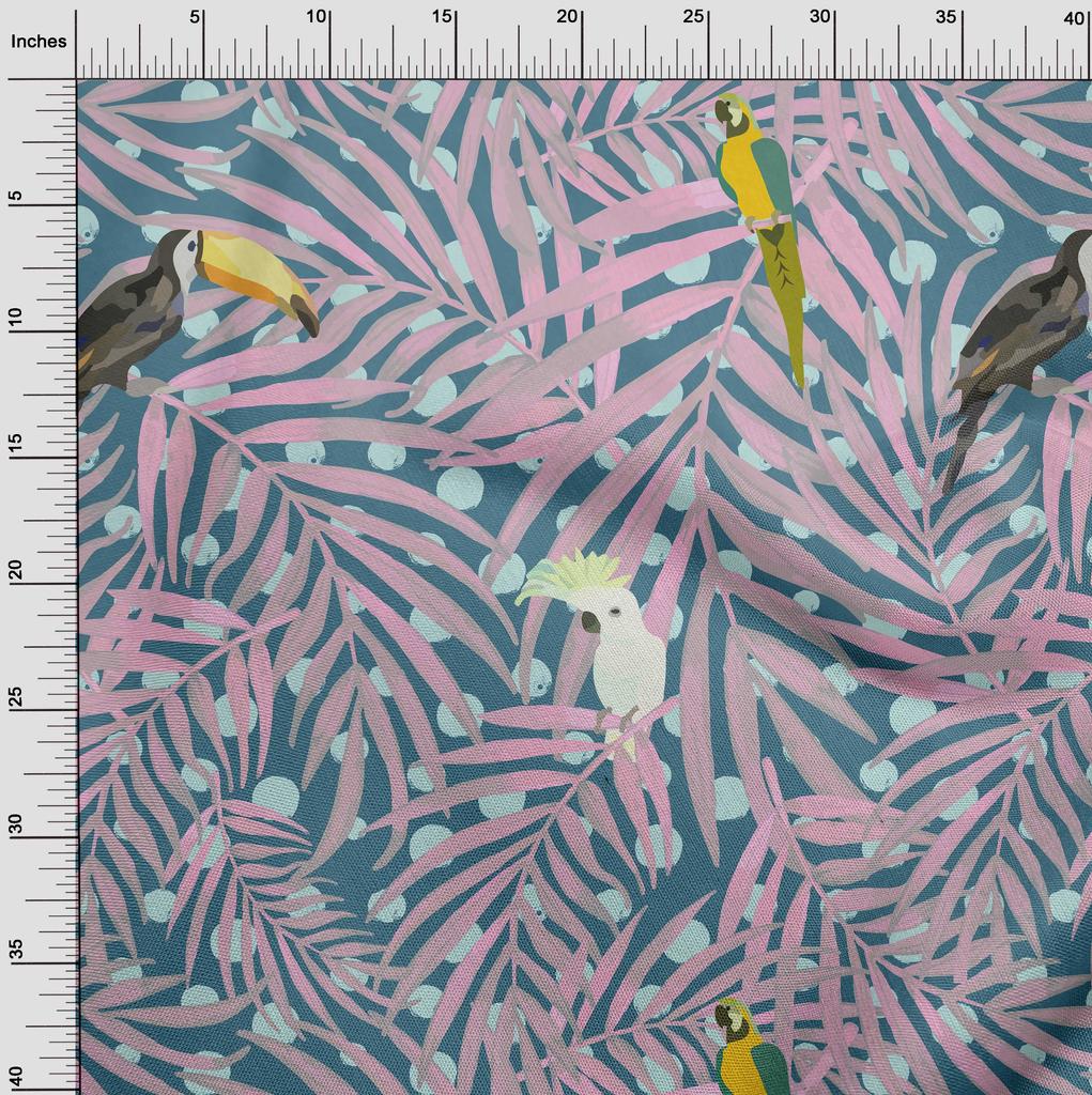 oneOone Cotton Flex Dark Teal Green Fabric Tropical Birds With Palm Leaves Sewing Craft Projects Fabric Prints By Yard 40 Inch