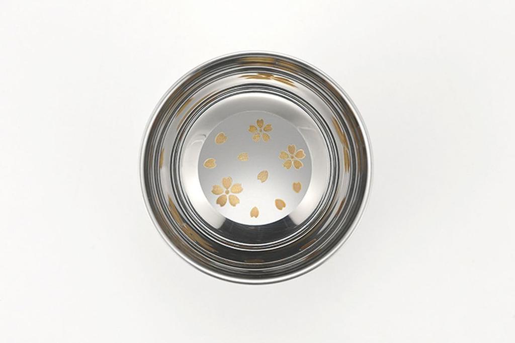 Sake Cup Stainless Double Hairline Sakura Made in Japan J-kitchens-SimpleBag Set, 18/8 Steel, Wall, Finish, Design, Pair, 58ml,