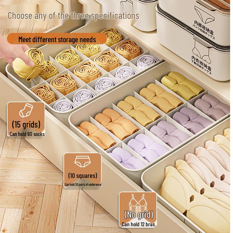 Three-in-One Underwear, Socks & Bras Organizer Box with Lid