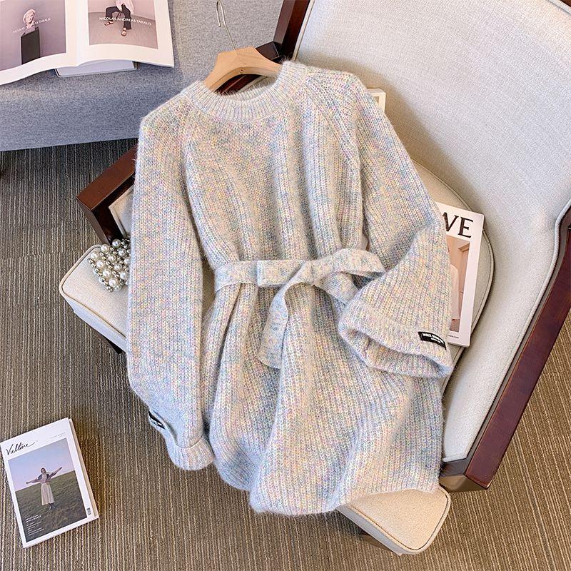 Woman Long Pullover Round Knit Tops for Pink O Neck Cute Women's Sweater Sleeve Harajuku Fashion Clothing