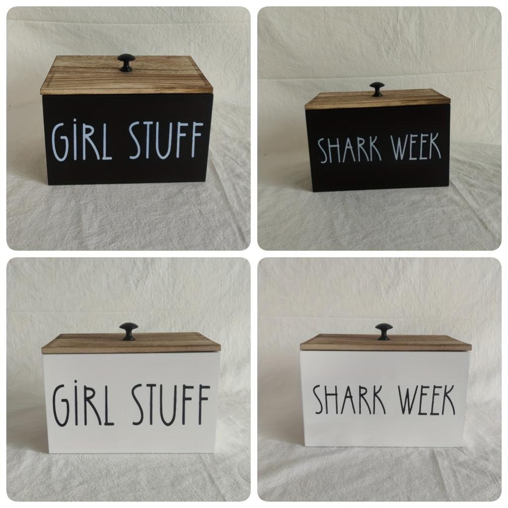 Classic Wooden Tampon & Pad Organizer Box with Lid, 3-Compartment Bathroom Storage Bin for Women's Menstrual Supplies, Feminine Hygiene Product Holder