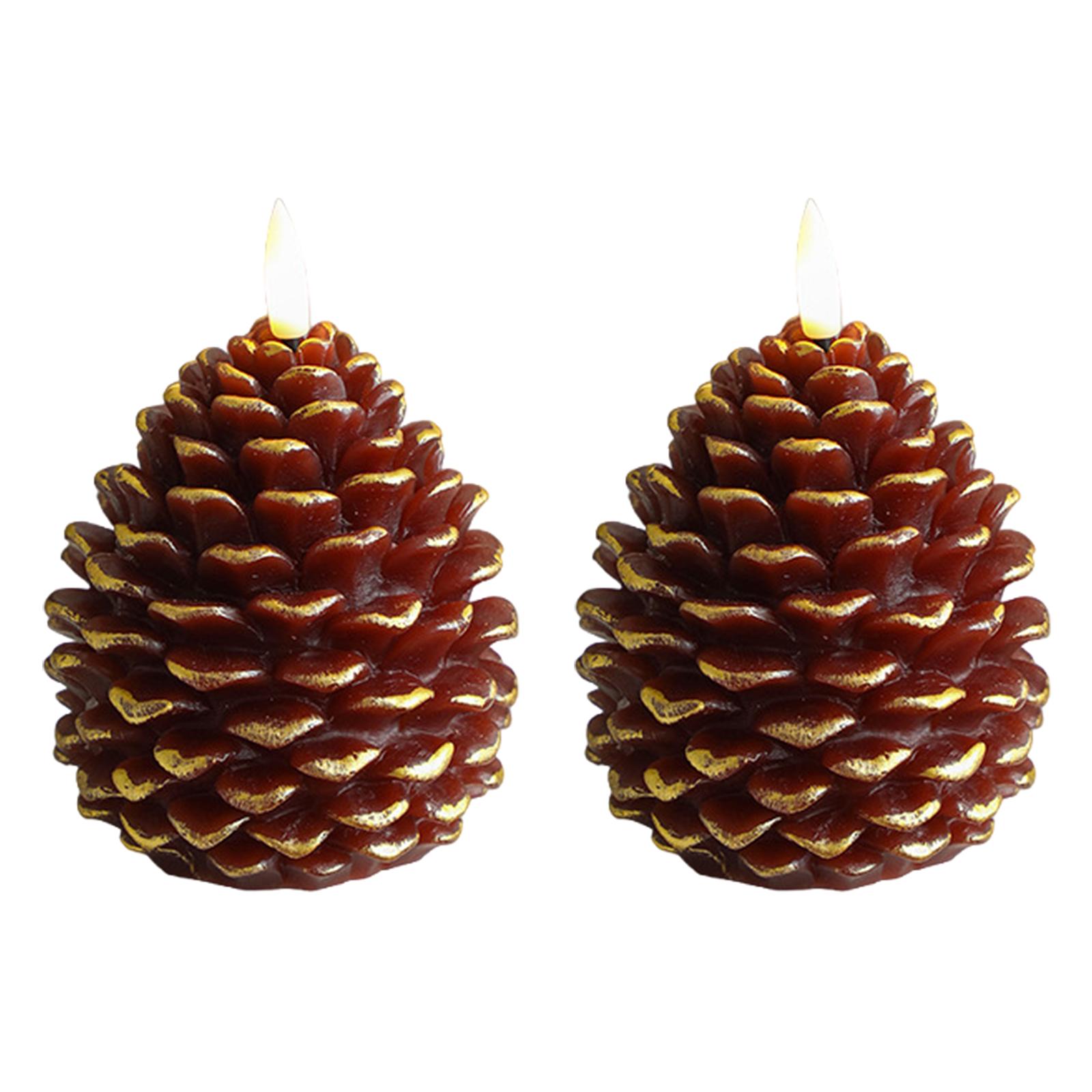

Set of 2 Realistic Wax Candles Pinecone Shaped LED Electronic Candle Flameless Candle for Christmas Holiday Decoration