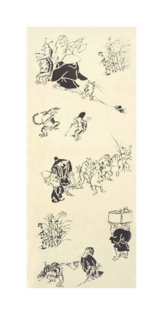 Tenugui Made in Niwa-zome (hand towel) - Chu-sen dyeing, 100% cotton, Japan, Choju-giga (Choju-giga paintings)