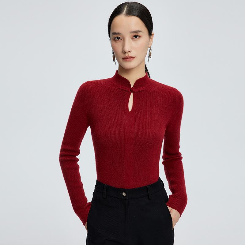 Women's Chinese Style Cashmere Wool Sweater with Frog Buttons - Autumn/Winter 2024