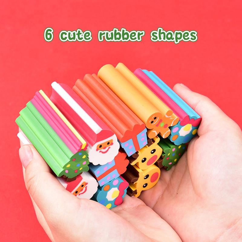 

6 шт./компл., рождественские длинные полоски, ластики, ластики в форме Санта-Лося, праздничные подарки, ластик для карандашей, канцелярские принадлежности, школьные принадлежности