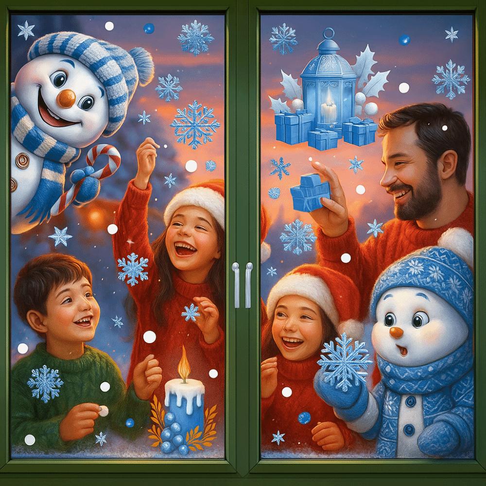 A Set PVC Static Electricity Stickers Winter Snowman Xmas Home Decor Window Decorations  Home Decor