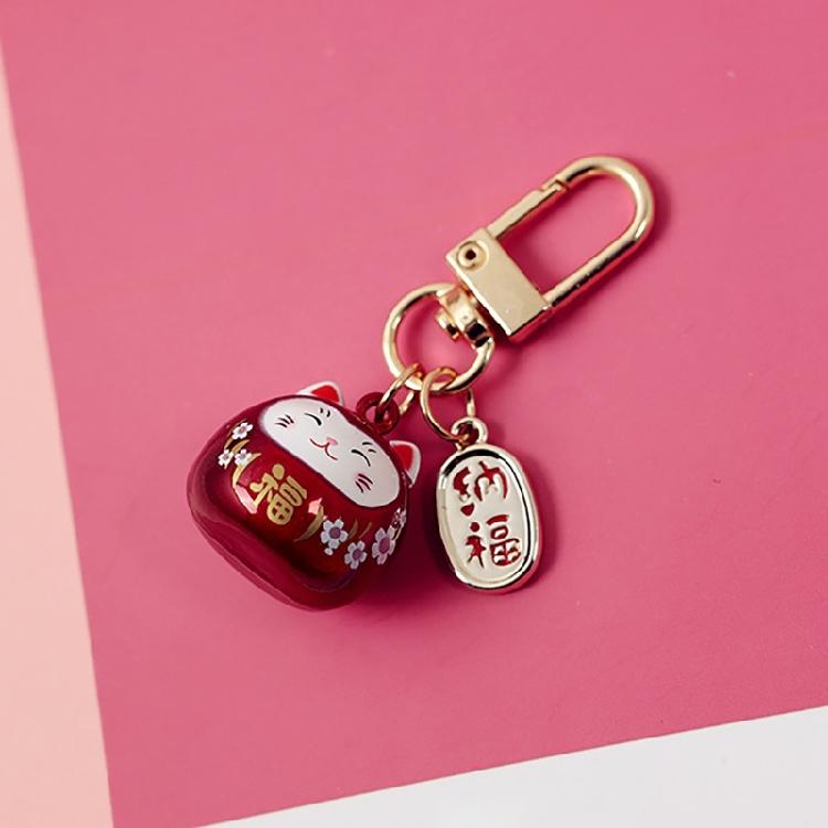 Japanese Cartoon Lucky Cats Keychain Pendant Ornament Metal Bells Animal Bag Keyring Charm for Gifting and Decoration