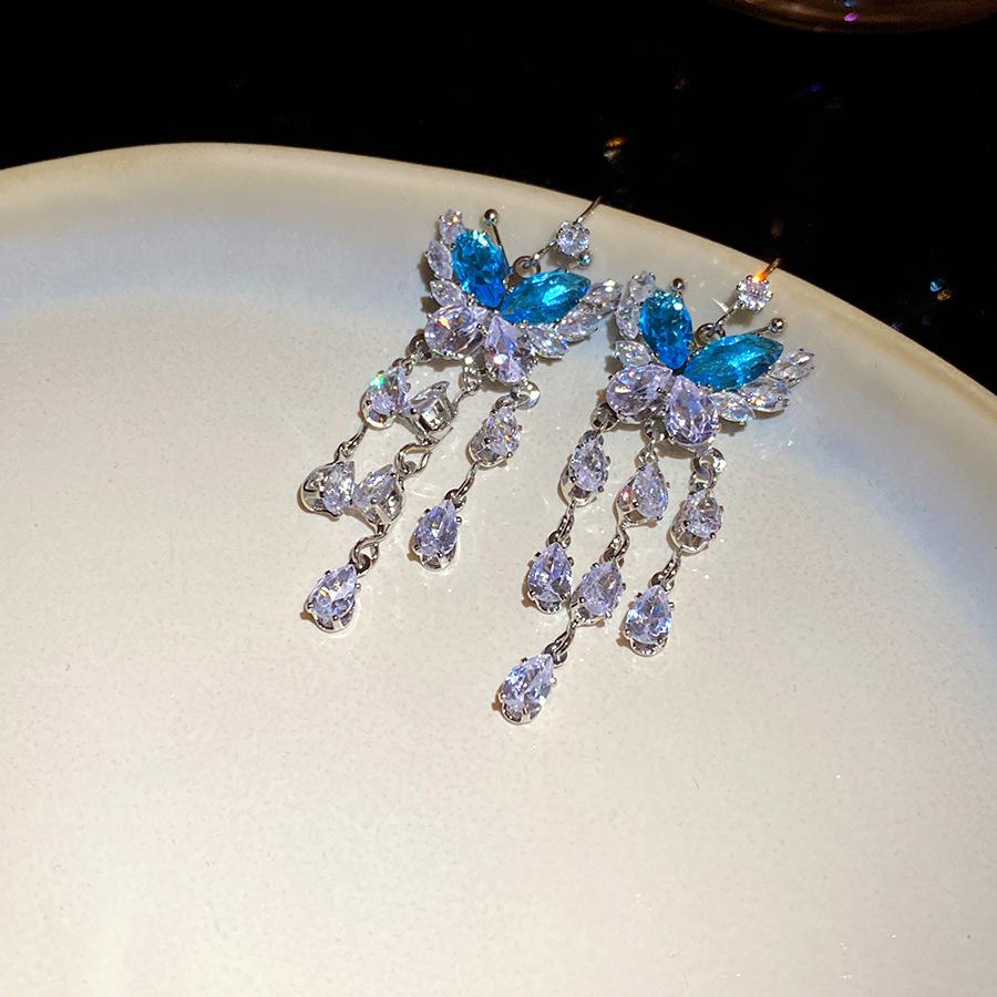 Korean flash zircon butterfly water drop ear hook ins super fairy sweet and exquisite earrings light luxury high-end earrings women