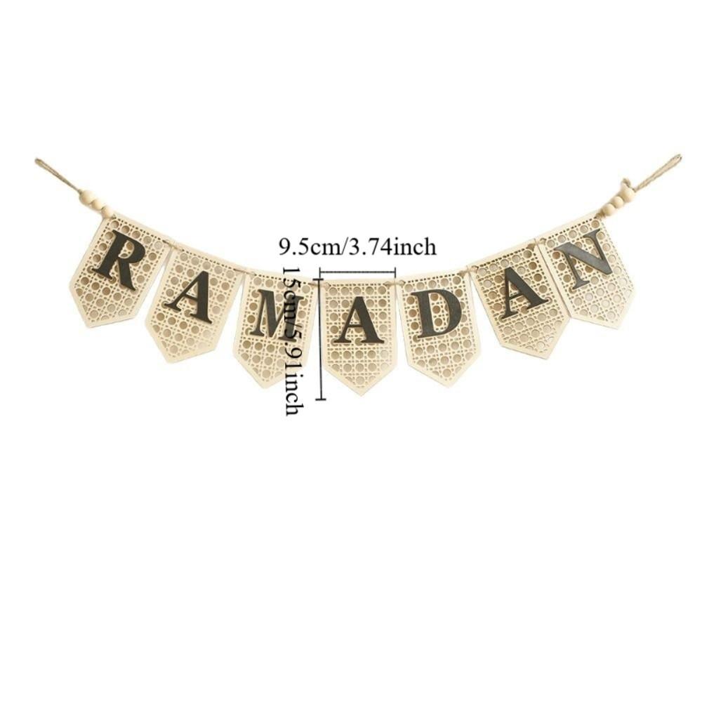 Hollowed Ramadan Decor Pendant Rustic Islamic Flag Garland Wooden Letter Banner  Islamic Festival