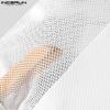 INCERUN Herren T-Shirts Lässig V-Ausschnitt Kurzarm Netzgarn Transparent Patchwork Oberteile