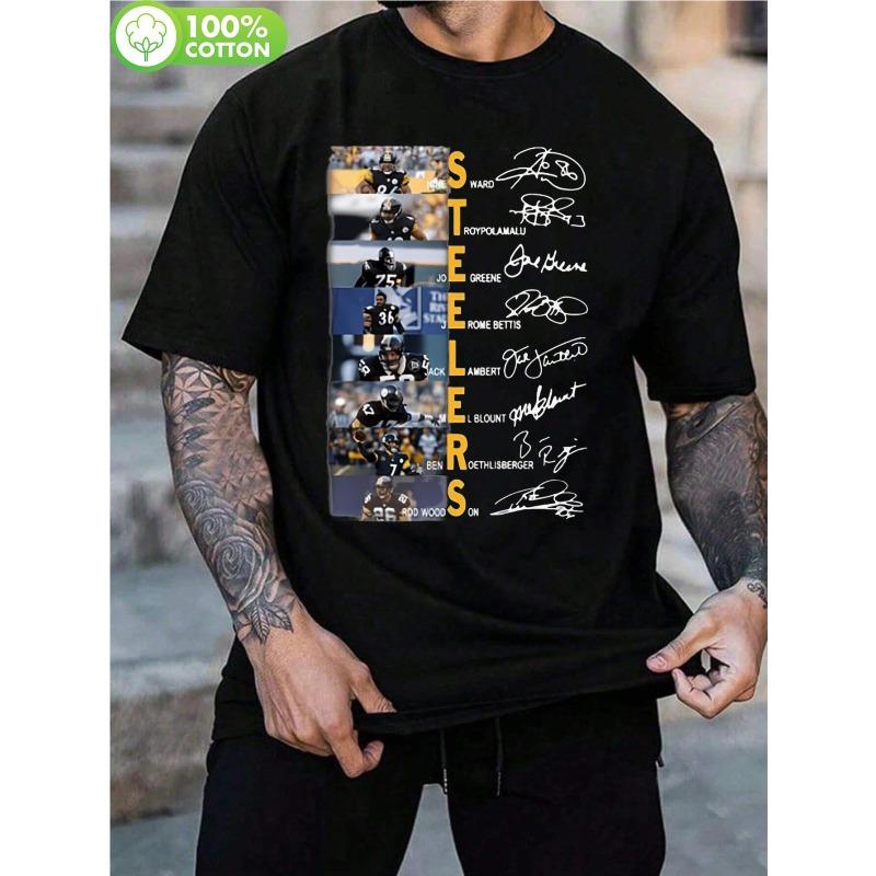 Черная мягкая футболка с подписями Hines Ward, Troy Polamalu, Joe Greene, повседневная футболка с коротким рукавом для мужчин, для активного отдыха, вечеринок S чёрный