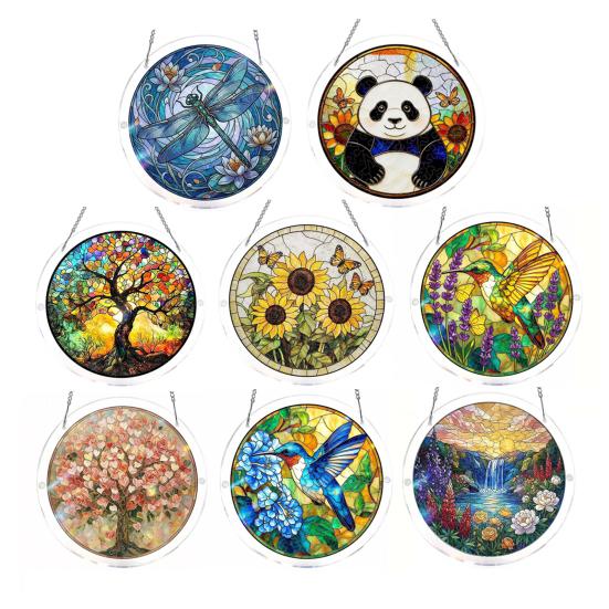 Acryl Puzzlesonnensammler, Lebensbaum/Blumen im Buntglas-Stil Fensterhänge-Dekoration, DIY Sonnensammler-Set für Zuhause, Garten