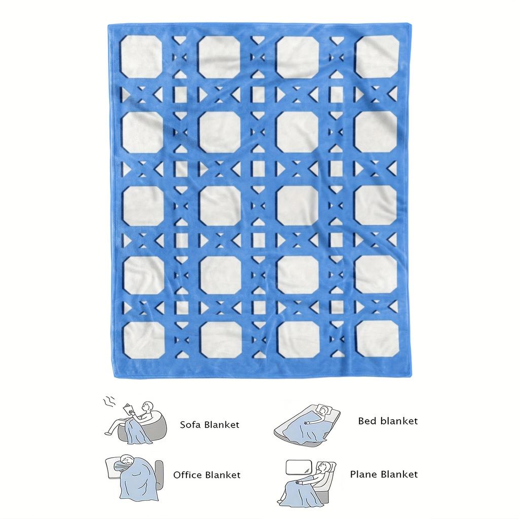 Cozy Blue Geometric Fleece Blanket - Soft Breathable Polyester, High-Definition Digital Print, All-Season Machine Washable