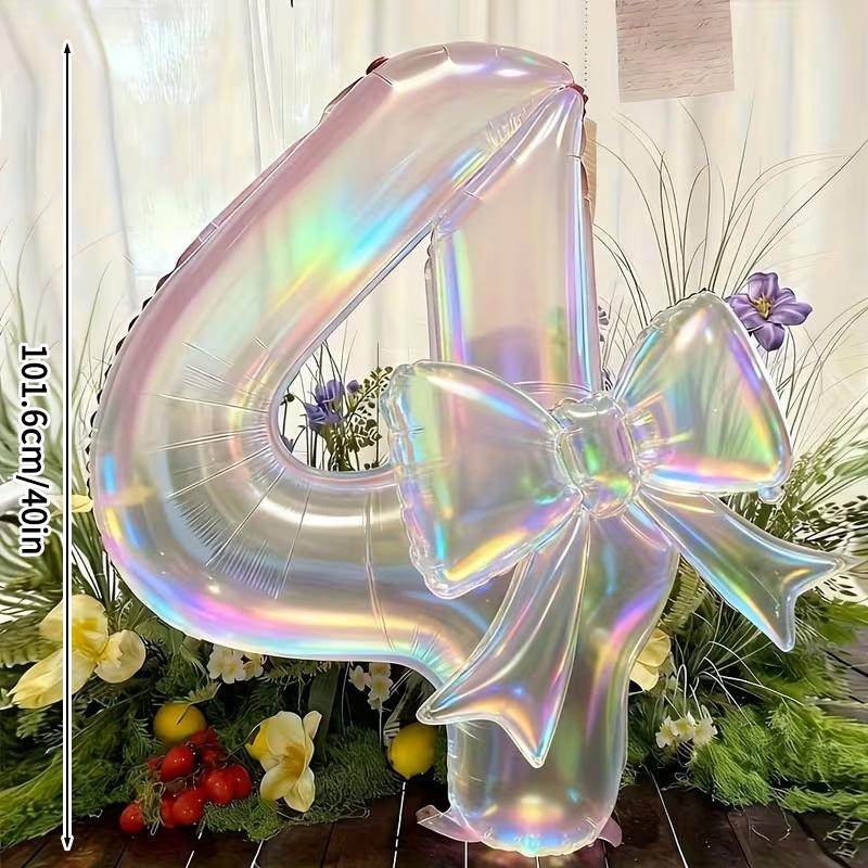 40 inch Colorful Number Aluminum Foil Balloon Laser Bow Set Birthday Decoration Balloon Princess Birthday Party Balloon Gifts