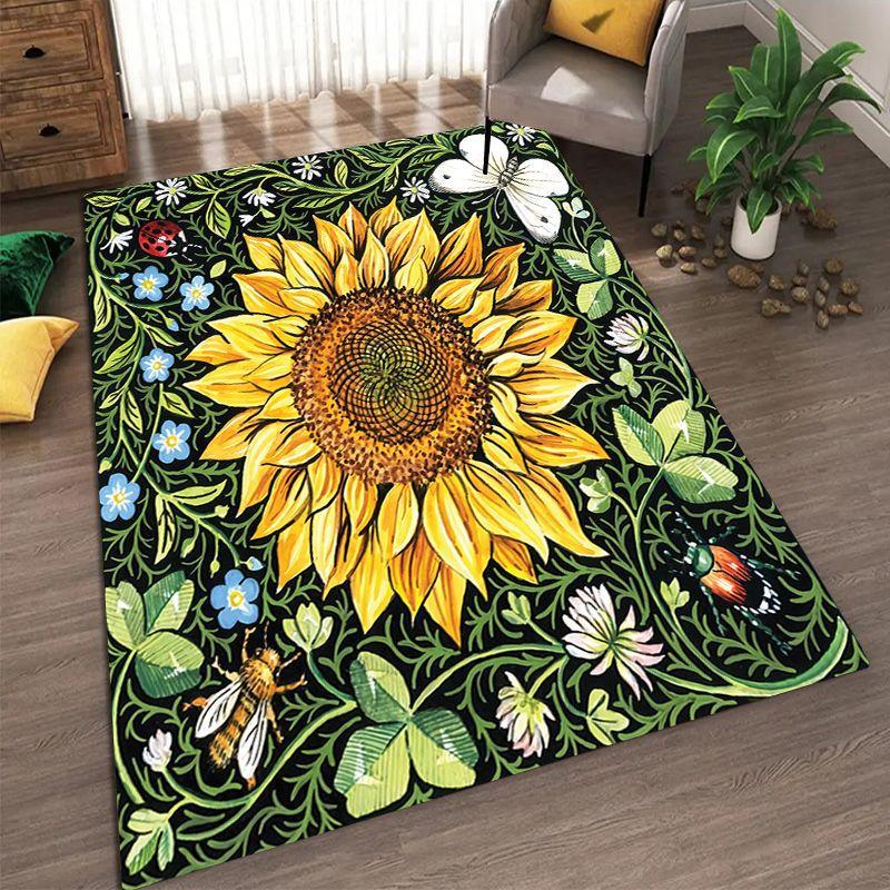 Sunflower Pattern Living Room Carpet Dirt Resistant and Easy To Maintain Foot Mat Bedroom Large-sized Floor Mat