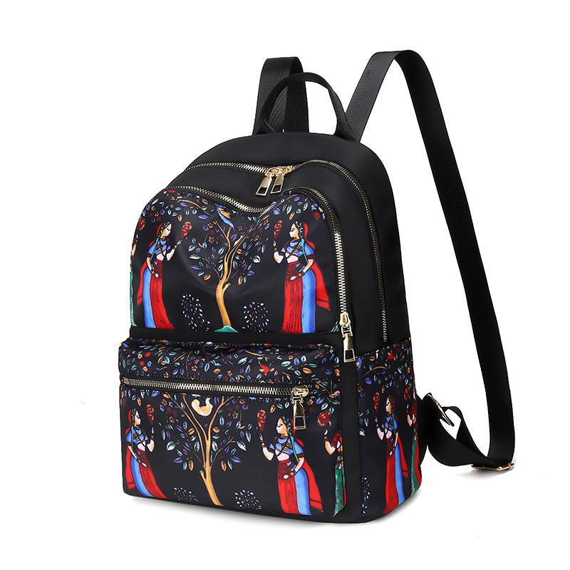 Damski Modny Plecak Podróżny z Tkaniny Oxford - Lekki, Casualowy, Drukowana Torba na Ramię