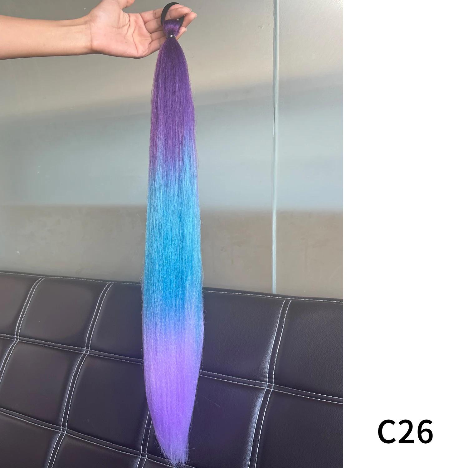 

Synthetic Purple Ponytail Extension with Rubber Band Long Straight DIY Braided Pony Tail Hairpiece Women Hair Accessories 28inches