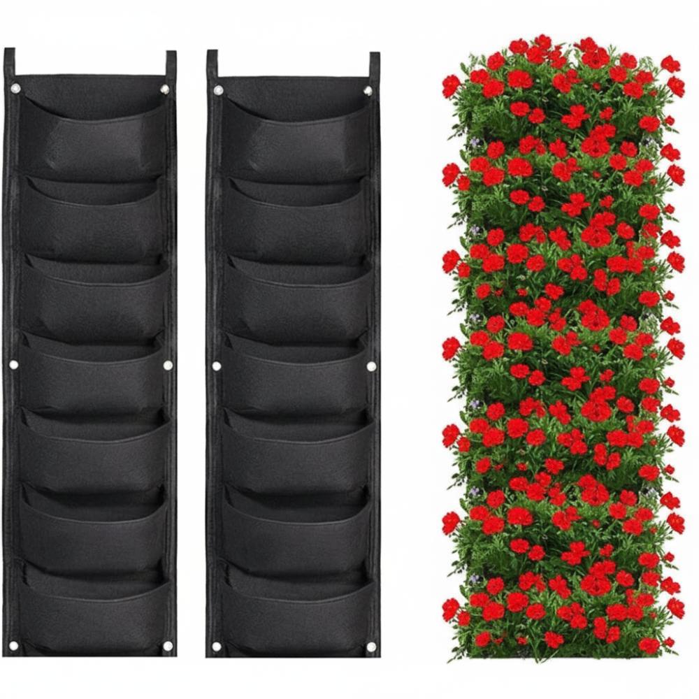 

2pcs Felt Hanging Wall Planter Bag 7 Pockets Wall Mounted Grow Bag Vertical Greening чёрный