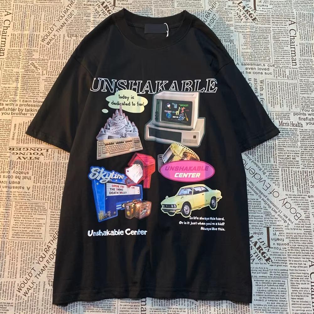 American Retro Nostalgic  Funny Short Sleeved T-shirt For Men Women 100% Cotton Loose Oversize Couple Half Sleeved