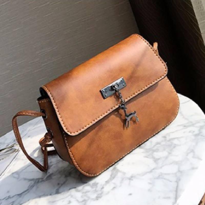 European And American Retro Style Small Saddle Bag With Deer Pendant Pu Shoulder Bag