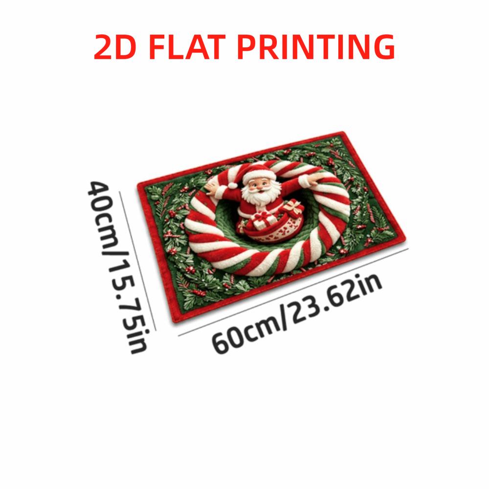 2D Flat Santa Door Mat Faux Cashmere Christmas Bath Mat Decorative Floor Rug  Christmas Home Decor