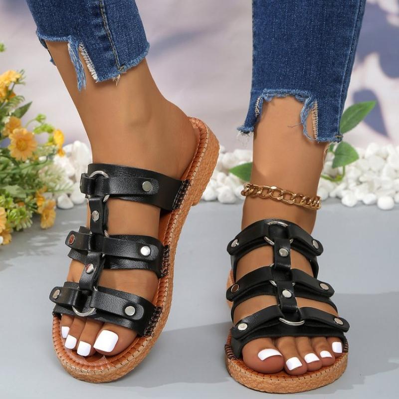 Fashion 2025 Sandals Slippers Afircan Vintage Leather Studded Thick Soled Roman Sandals Worn Over Beach Shoes
