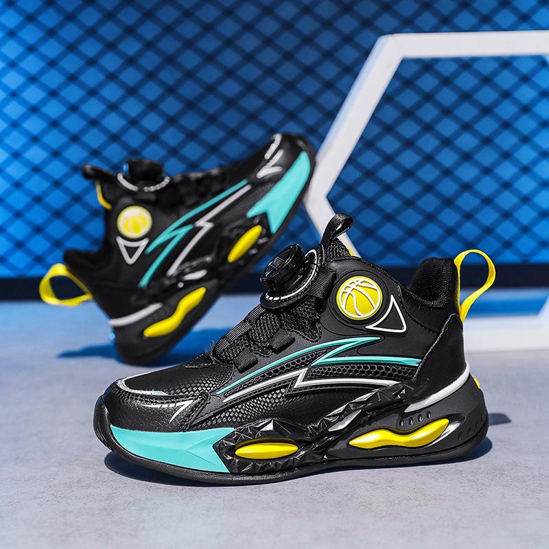 2025 Boys' Autumn Sports Shoes: Non-slip, Wear-resistant Rotary Buckle Running and Basketball Shoes