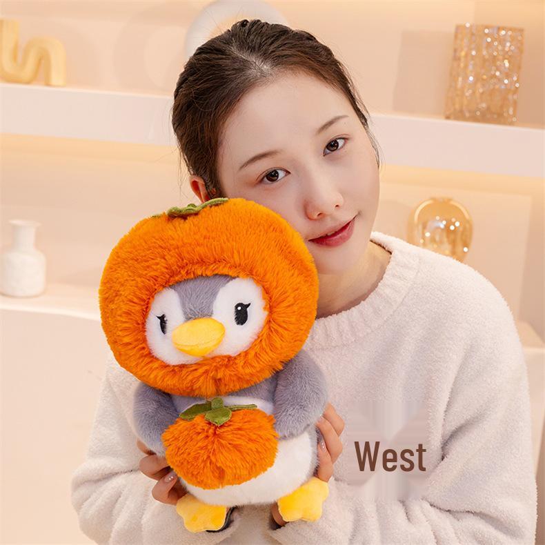 Adorable Cartoon Penguin Plush Toy - Persimmon Apple Design, Perfect Children's Gift