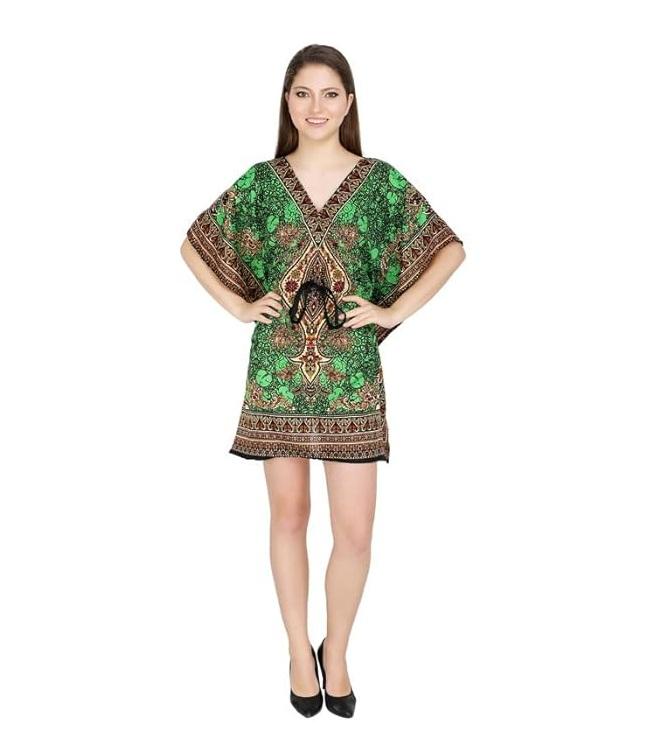 TreegoArt Fashion Women's Polyester Short Kaftan Caftan Printed Adjustable Boho Dress Nightwear Maxi Gown