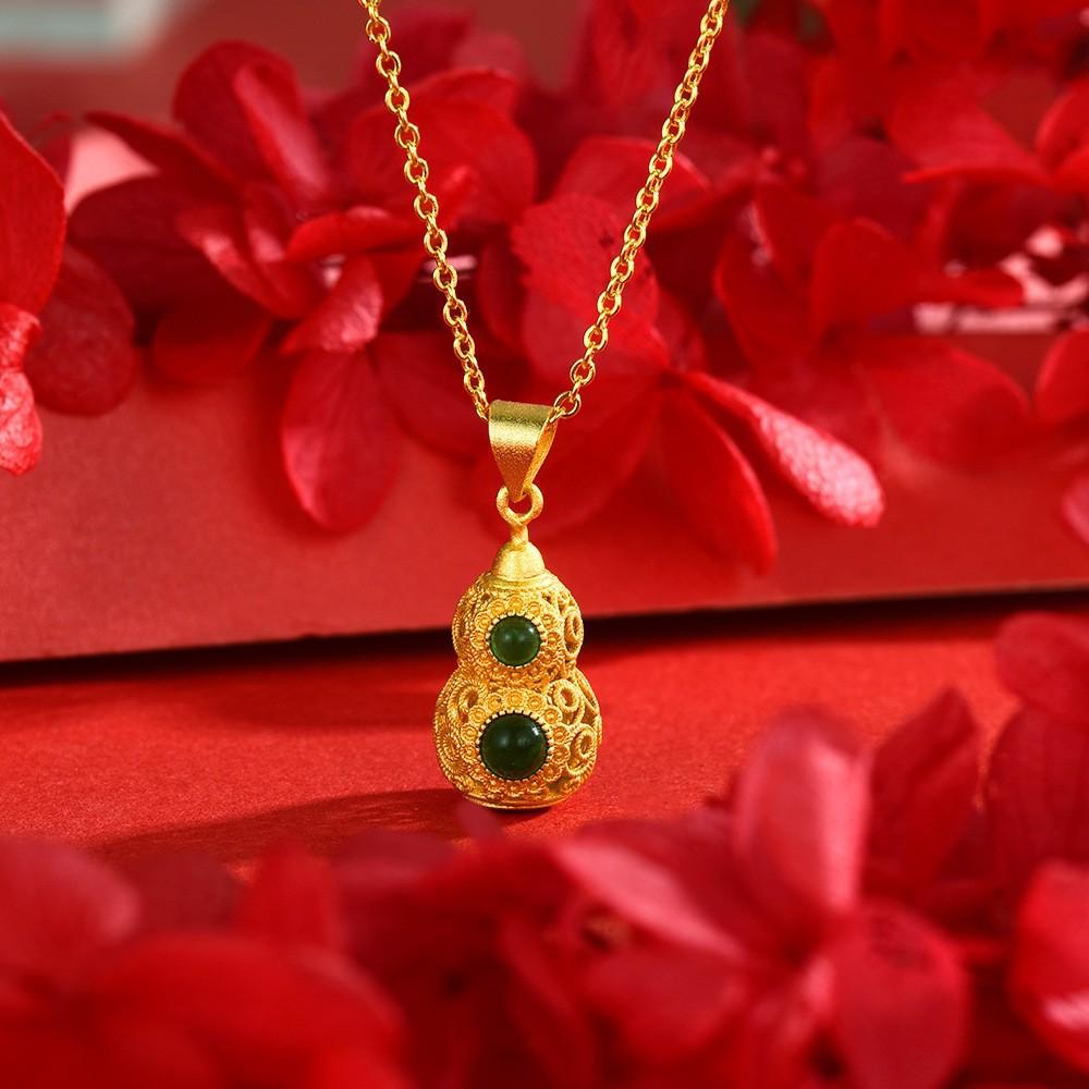 Jindian has the same Fulu God of Wealth, sand gold ancient French wire matte lucky gourd pendant, retro court necklace wholesale.