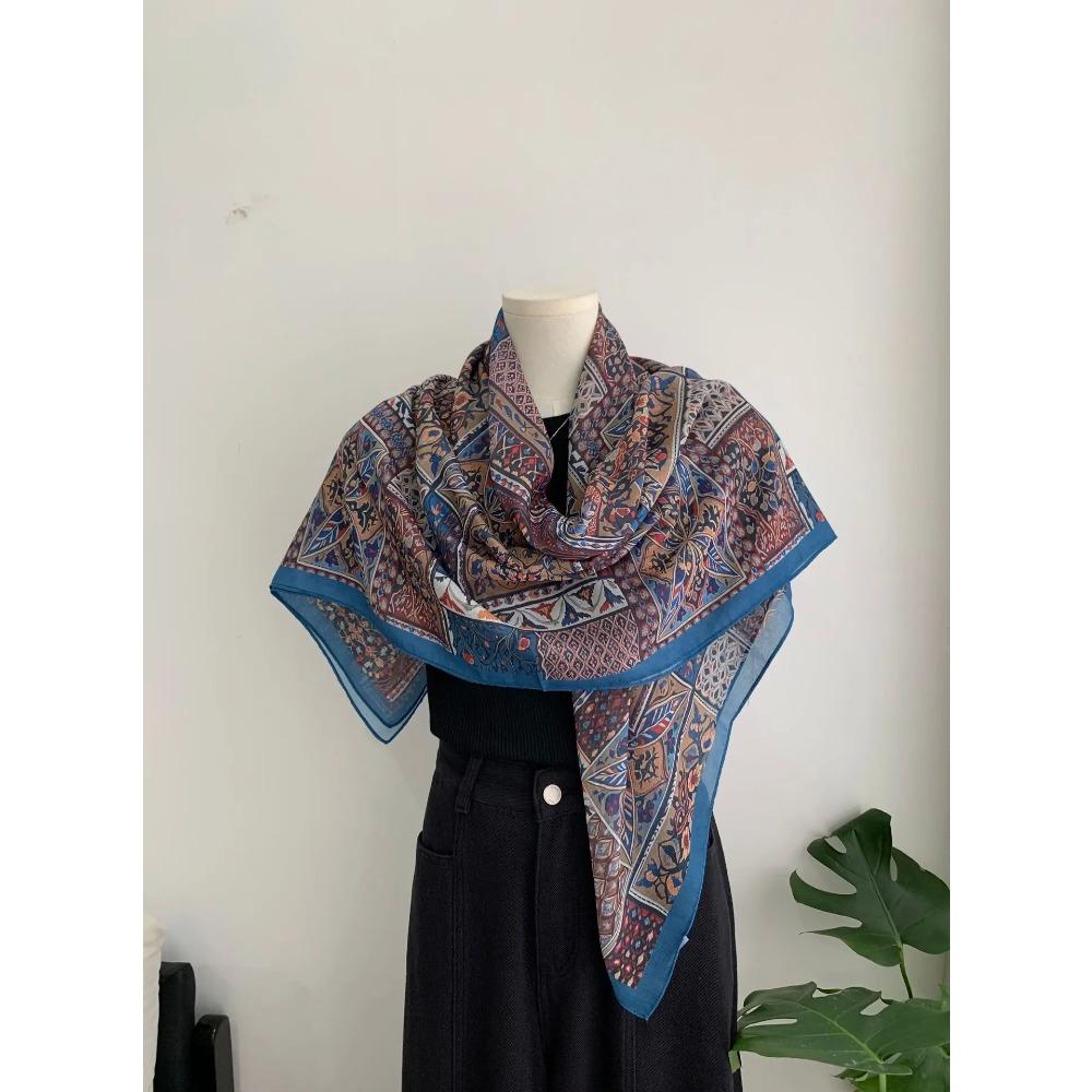 Head Scarf Women Square Scarf Thin Silk Like French Vintage Shawl Exclusive Design Spring Summer Autumn Lightweight Multipurpose