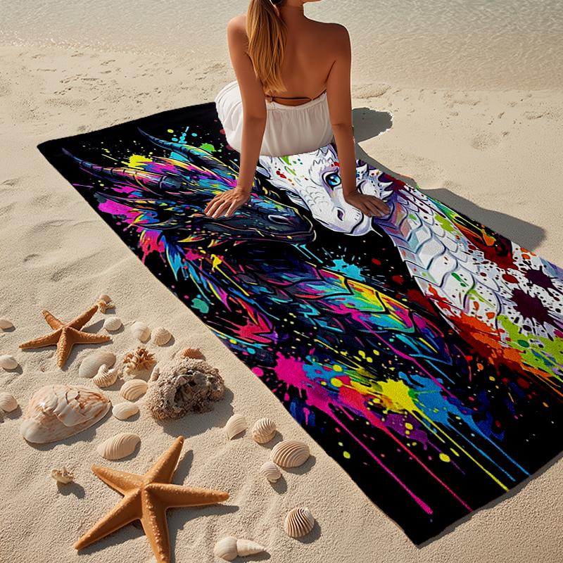 Colorful Dragon Artwork Beach Towel, Super Soft Microfiber, Gift for Her/Him, Birthday, for Pool, Beach, Travel, Home Decor Fan gifts