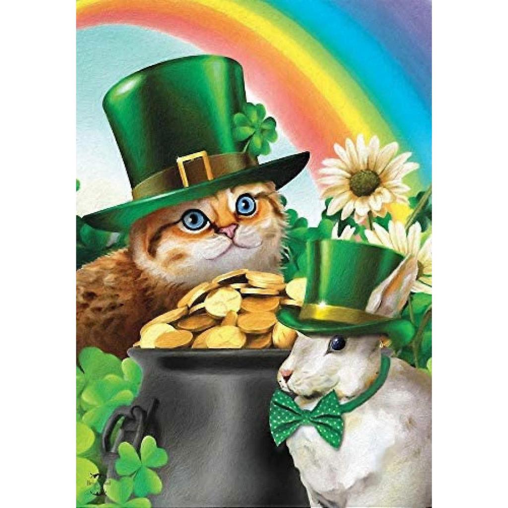 SAYTAY St. Pat's Cats St. Patrick's Day Garden Flag Pot of Gold Bunny 12.5" x 18"