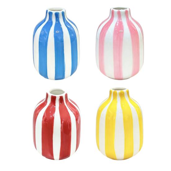 Ceramiczny Pasiasty Wazon Ręcznie Malowany Nowoczesny Nordycki Boho Wazon Mały Dekoracyjny Pojemnik na Kwiaty na Stolik Boczny Kuchnia Pomieszczenie Wewnętrzne Ozdoba Stołu