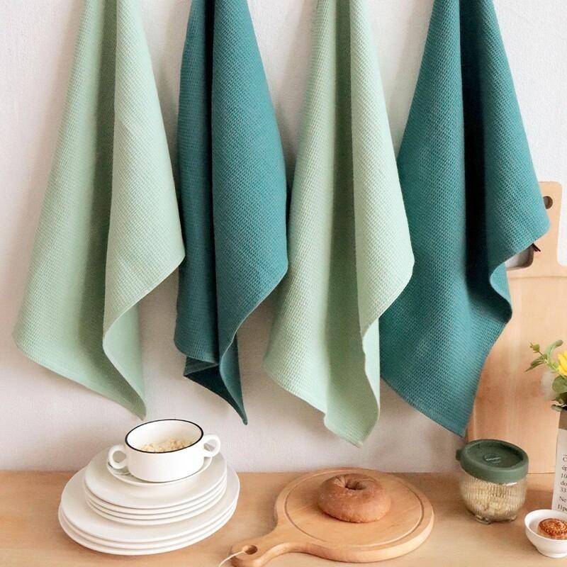 4Pcs/Set 45x65cm Large Solid Color Waffle Cotton Tea Towel Set Kitchen Table Dinner Napkin Dish Washing Cleaning Cloth