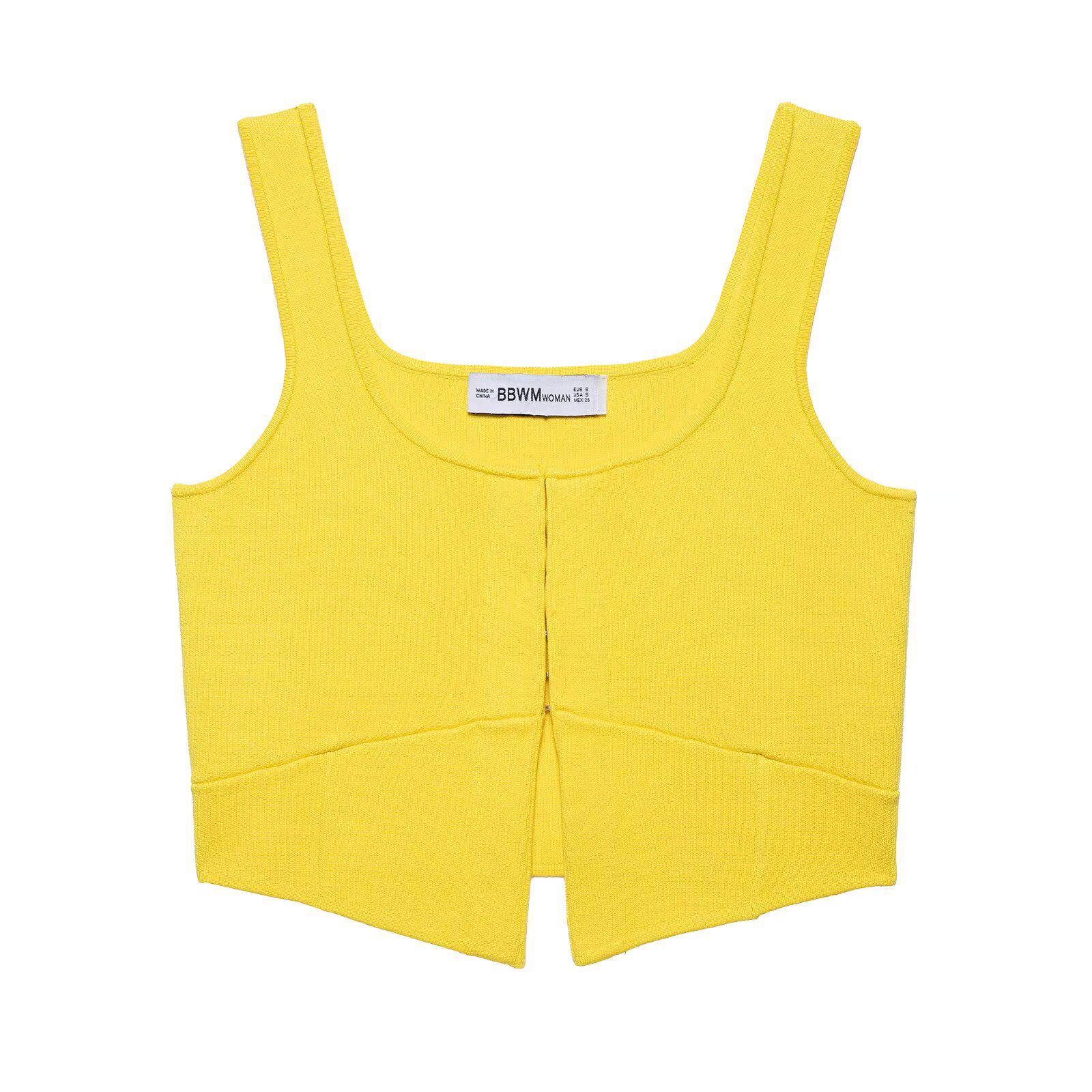 

Весна 2025 Женский трикотажный топ в европейском и американском стиле, модный, с круглым вырезом M жёлтый