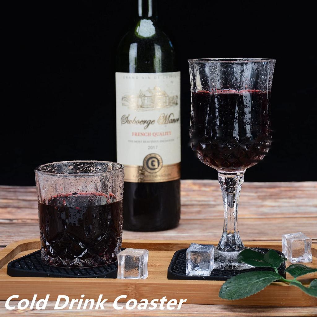 Set of 6 Silicone Coasters Insulating Cup Tea Stylish (with Holders) - Non-slip, Absorbent, Mats, Easy-to-Wash Trays, (Square, Black)