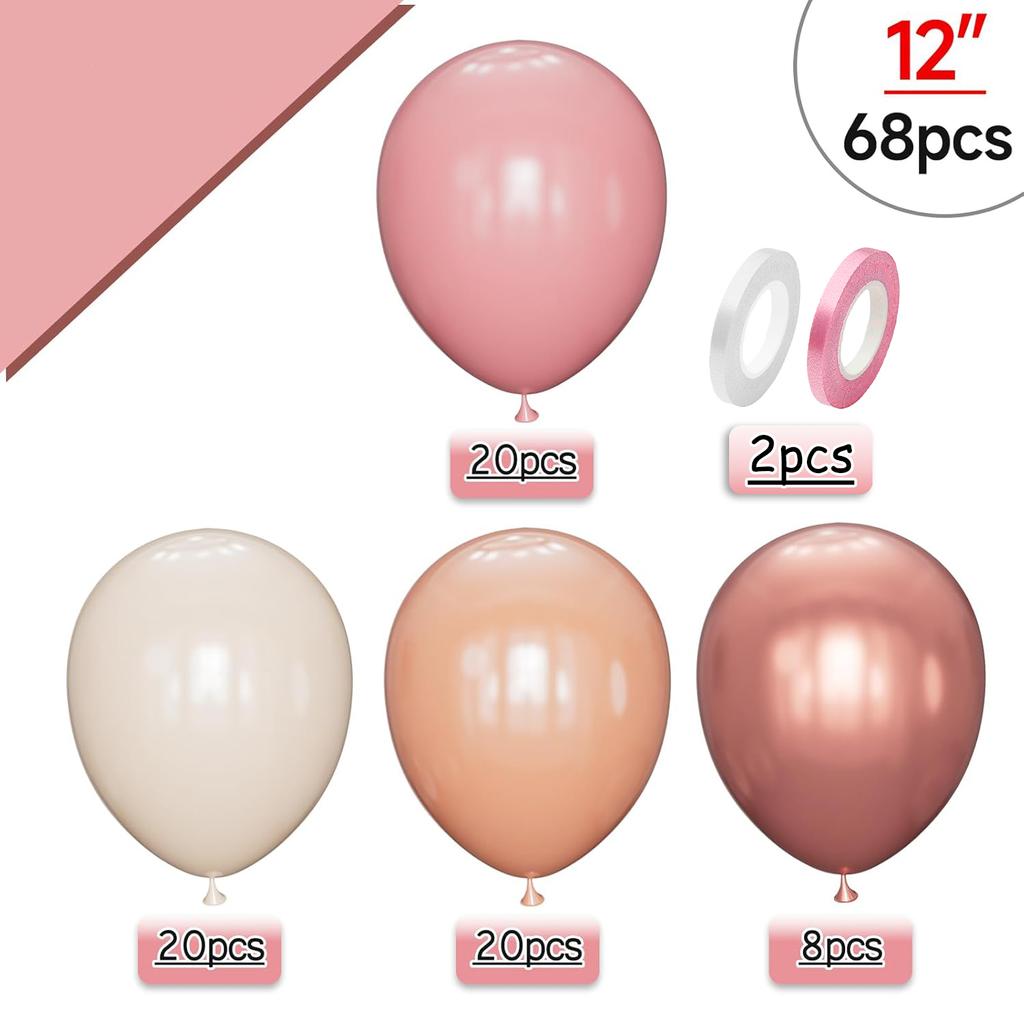 12inch-68pcs Pink Gold and Purple with Confetti Balloon Set Suitable for Weddings Birthday Spopular Parties Decoration Balloon
