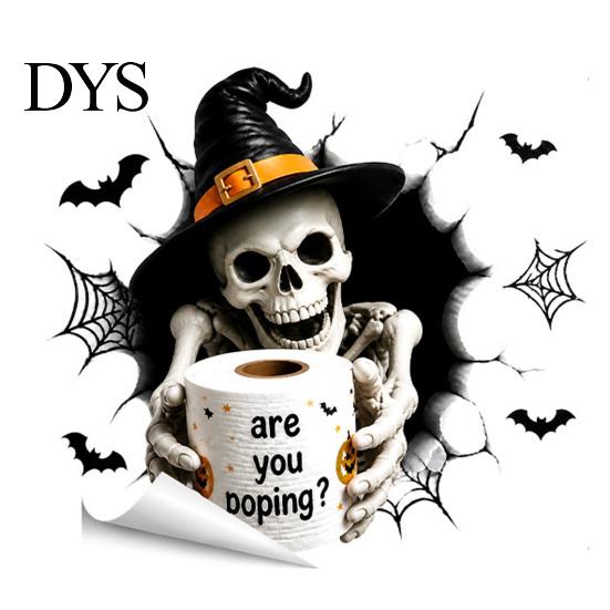 Waterproof PVC Bathroom Art Halloween Toilet Seat Cover Stickers, Scary 3D Crack Ghost Skeleton Cute Lid Wrap Tank Decals, Horror Wall Sticker