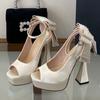Eilyken Street Style Butterfly-kont Peep Toe Buckle Strap Women Pumps Sandals Elegant Slingback Square High Heels Shoes