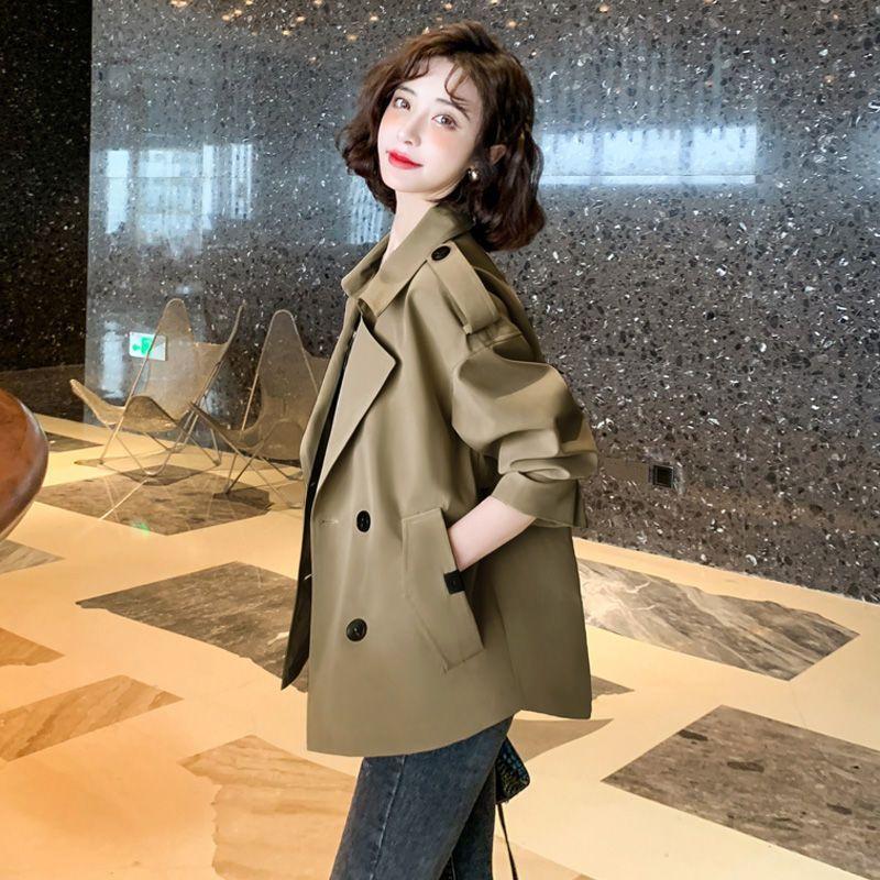 

Temperament Short Trench Coat Women s Spring Wear New Loose Casual Jacket Suit Collar Long Sleeve Top XL колір темно кави